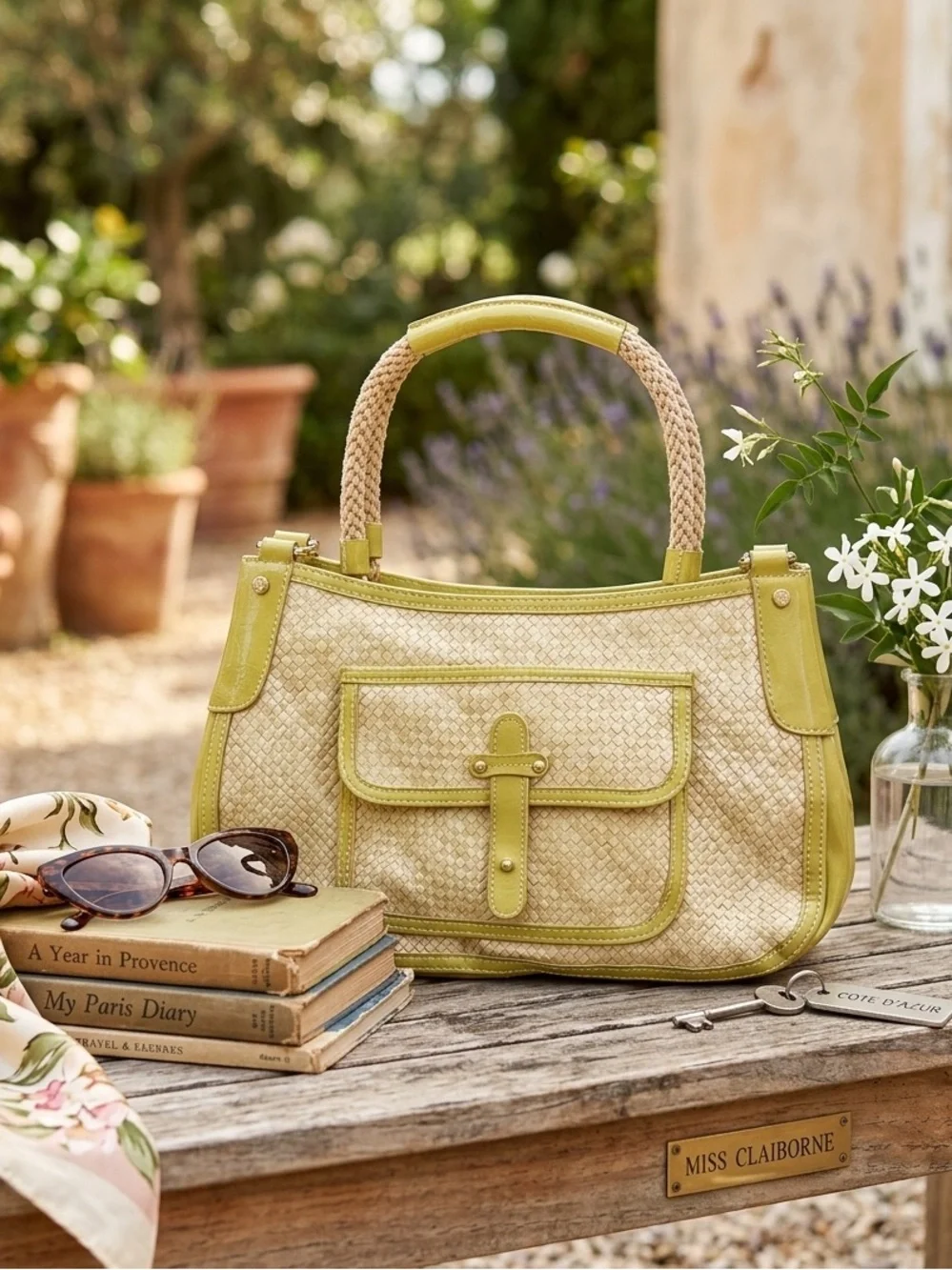 Vintage Liz Claiborne Cream and light Green (avocado) Hand Bag